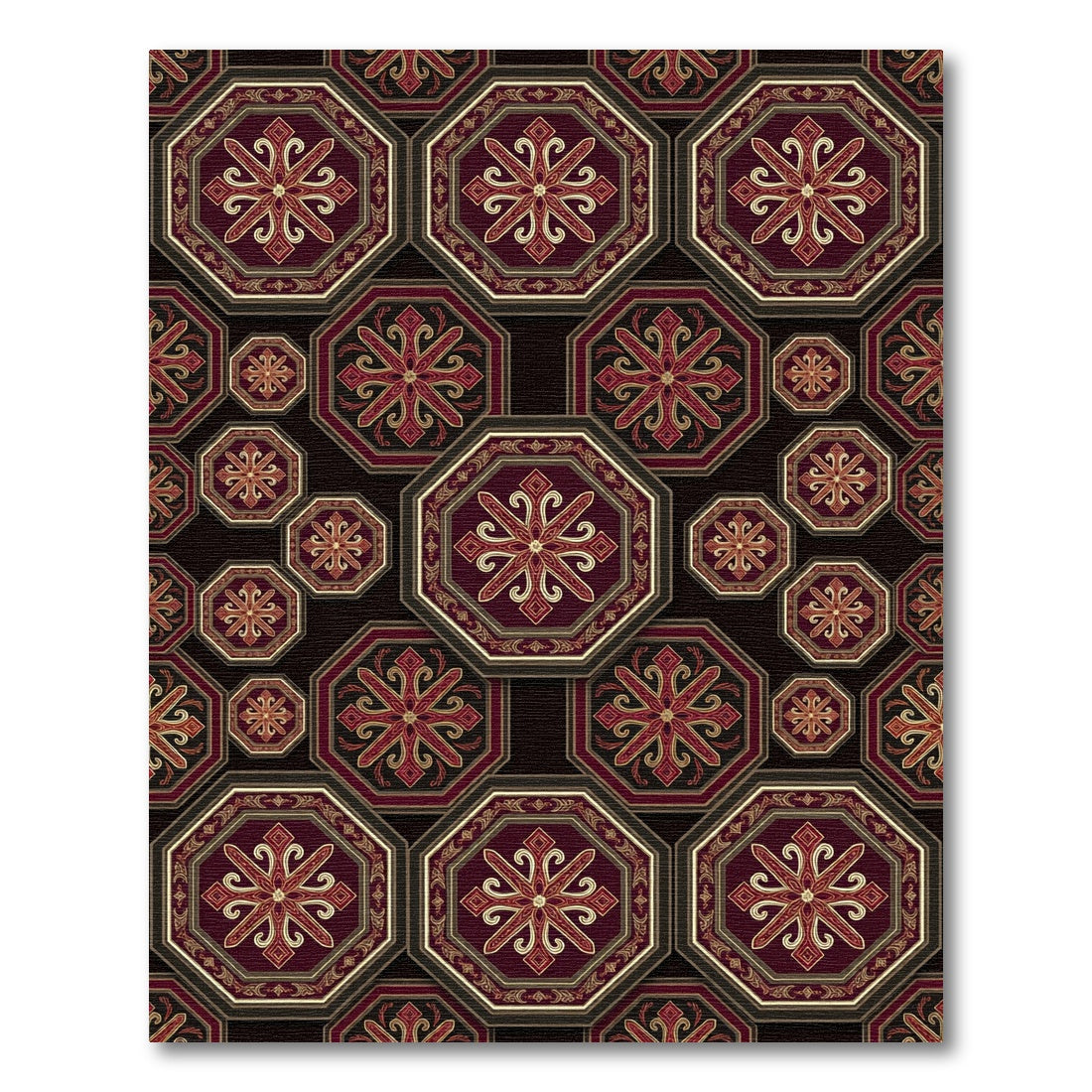 Gilded Crimson Octagon Geometric Medallion Rug