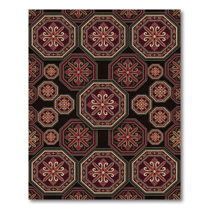 Gilded Crimson Octagon Geometric Medallion Rug