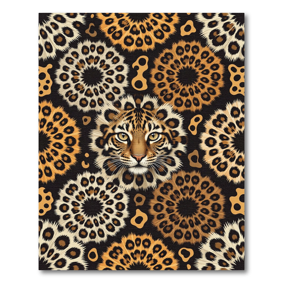 Wild Cat Face Floral Medallion Rug