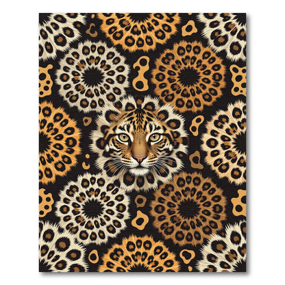 Wild Cat Face Floral Medallion Rug