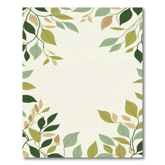 Earthy Green Leafy Vine Border Rug
