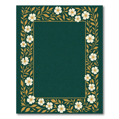 Emerald White Floral Vine Border Rug