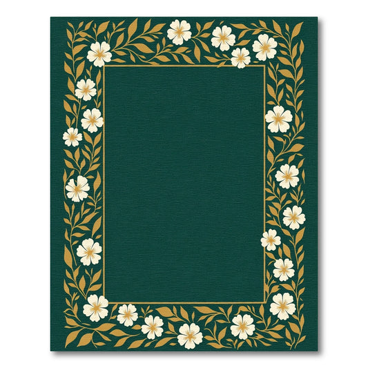 Emerald White Floral Vine Border Rug