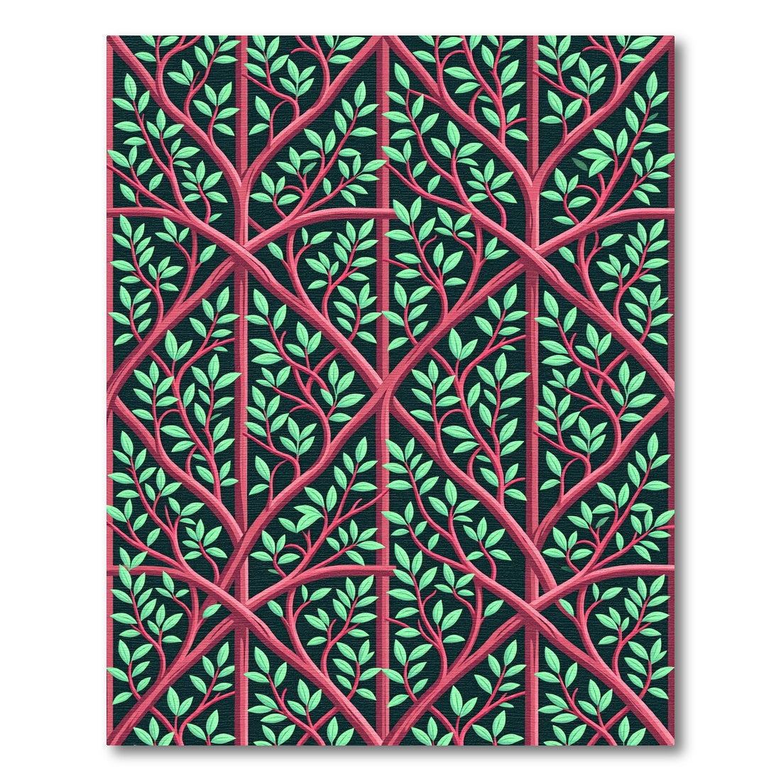 Crimson Trellis with Lush Green Foliage Rug