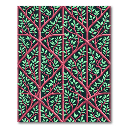 Crimson Trellis with Lush Green Foliage Rug