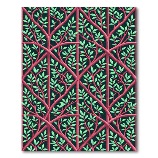 Crimson Trellis with Lush Green Foliage Rug