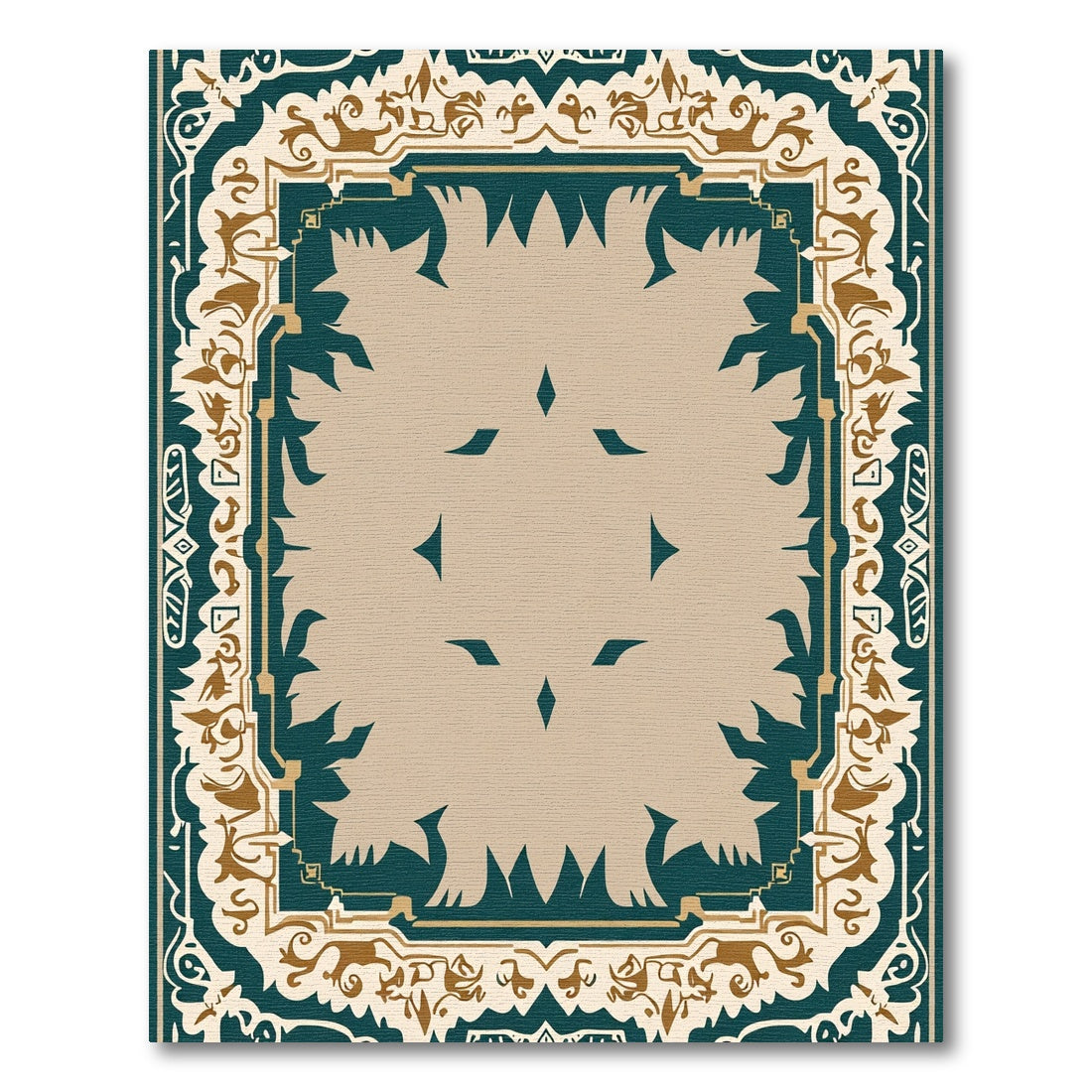 Emerald Tan Ornate Geometric Border Rug