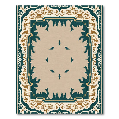 Emerald Tan Ornate Geometric Border Rug