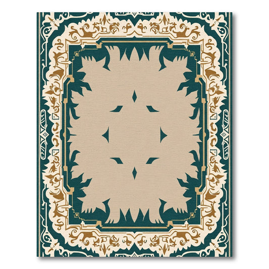 Emerald Tan Ornate Geometric Border Rug