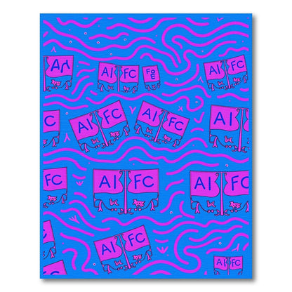 Pink Flags Blue Wavy Lines Rug
