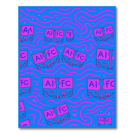 Pink Flags Blue Wavy Lines Rug