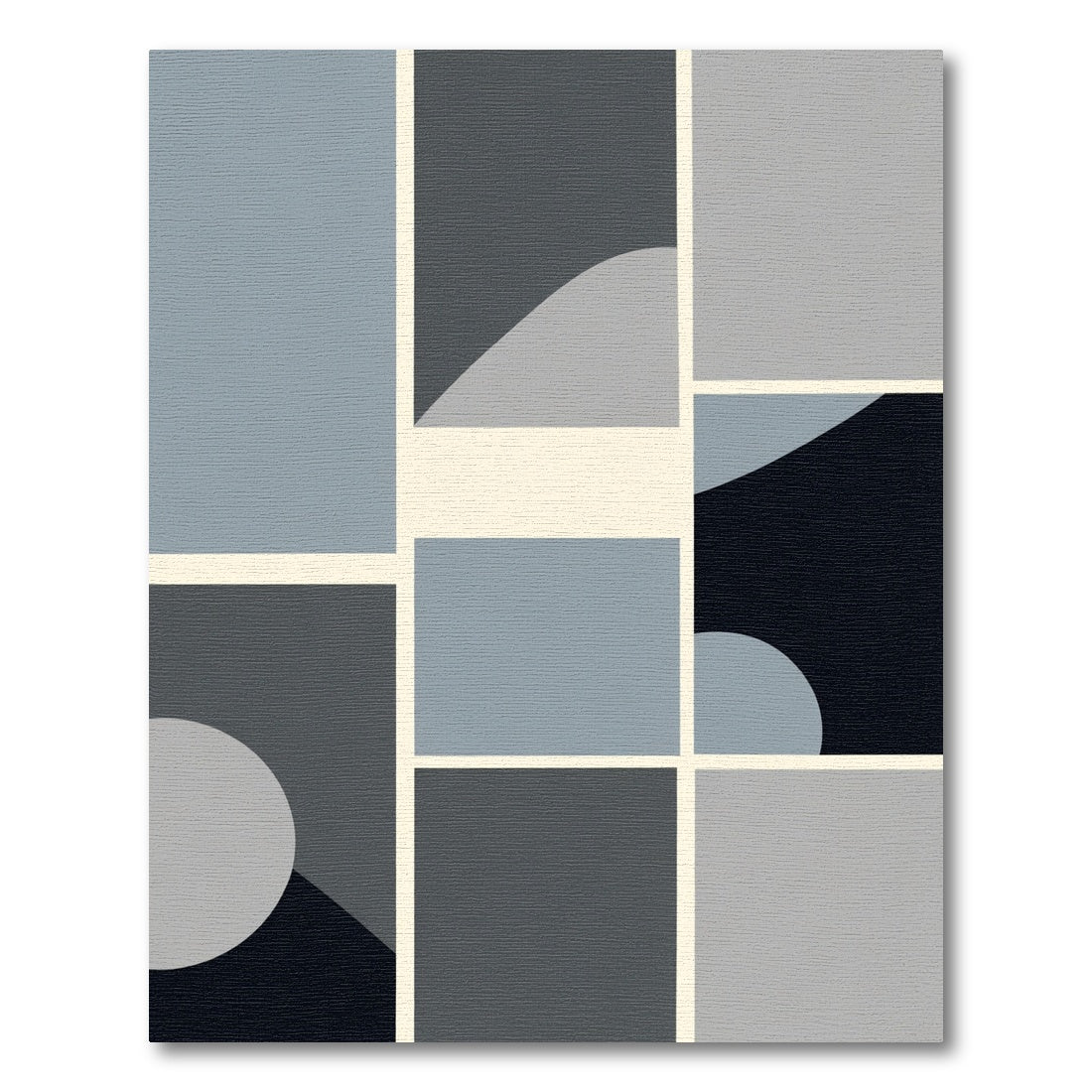 Abstract Blue Gray Geometric Blocks Rug