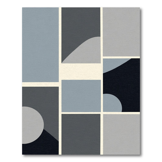 Abstract Blue Gray Geometric Blocks Rug