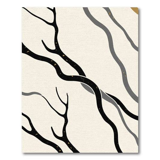 Minimalist Black Branch Wave Rug