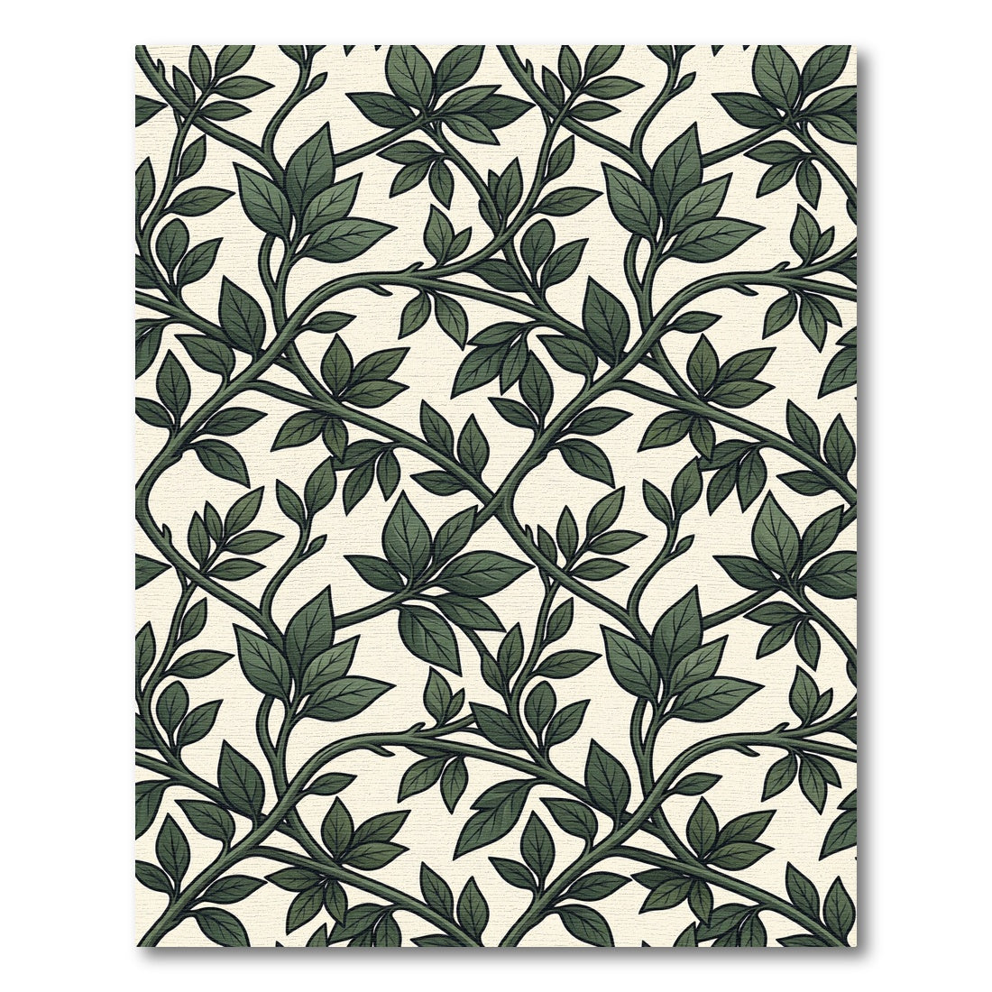 Cream Vintage Green Leafy Vine Rug
