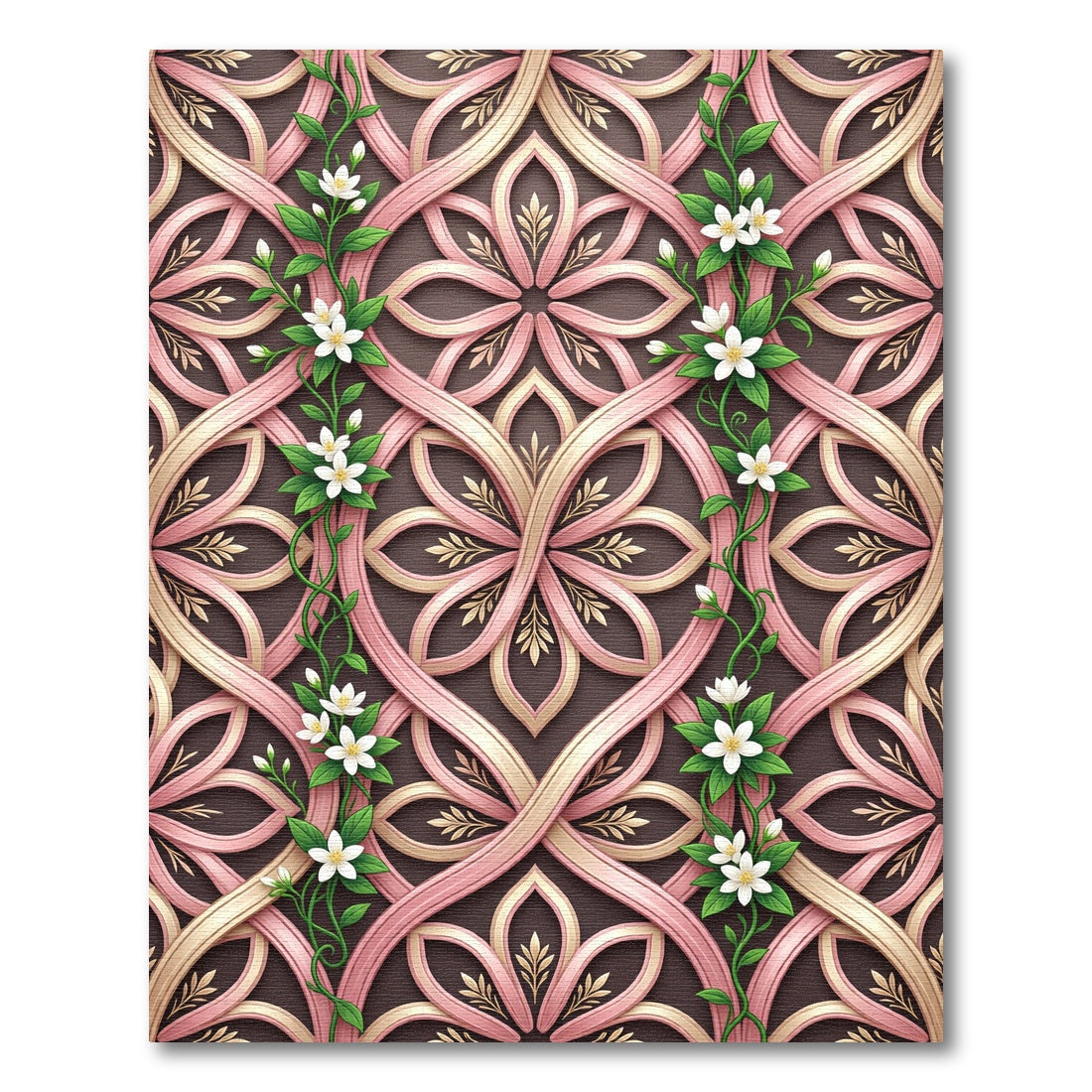 Rose Gold Intertwined Floral Vine Rug