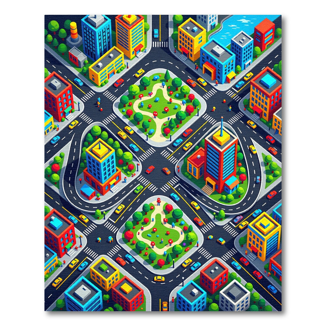 Vibrant Isometric City Intersection Rug