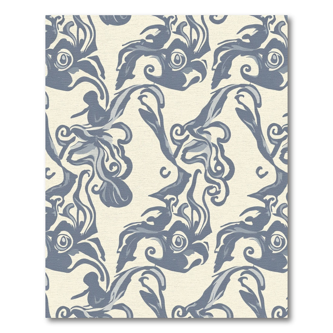Blue Cream Art Nouveau Scroll Rug