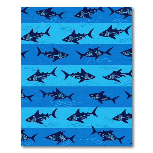 Dark Blue Stripy Shark Repeating Pattern Rug