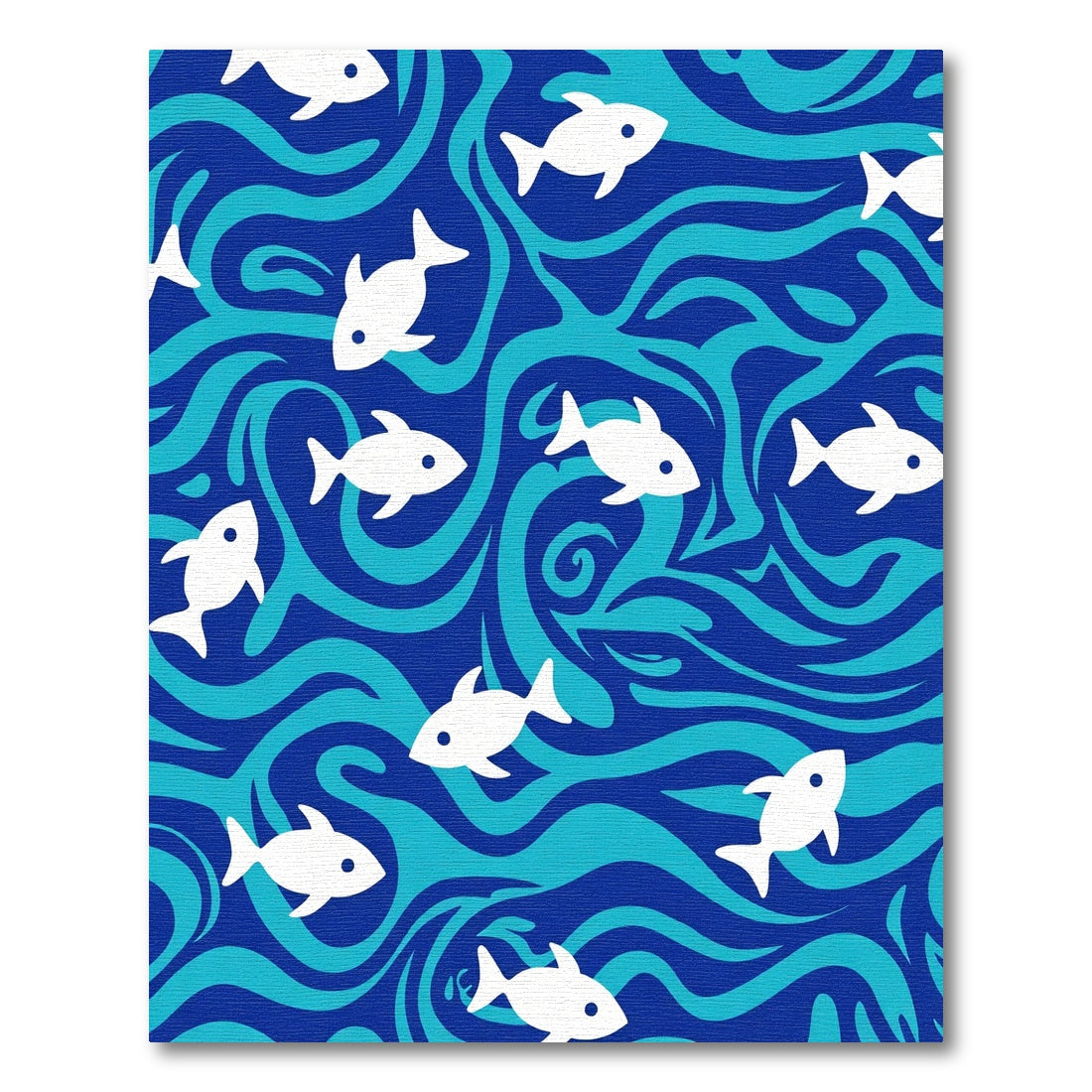 White Fish In Blue Swirls Rug