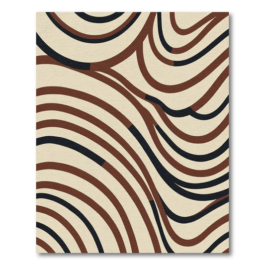 Cream Brown Black Wavy Stripe Rug