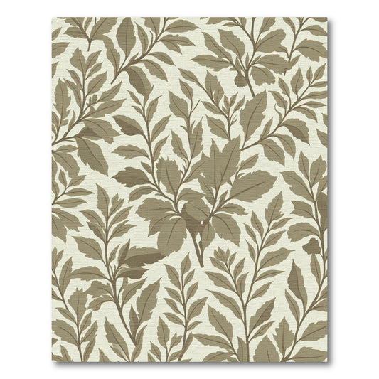 Taupe Tan Branches Leafy Pattern Rug