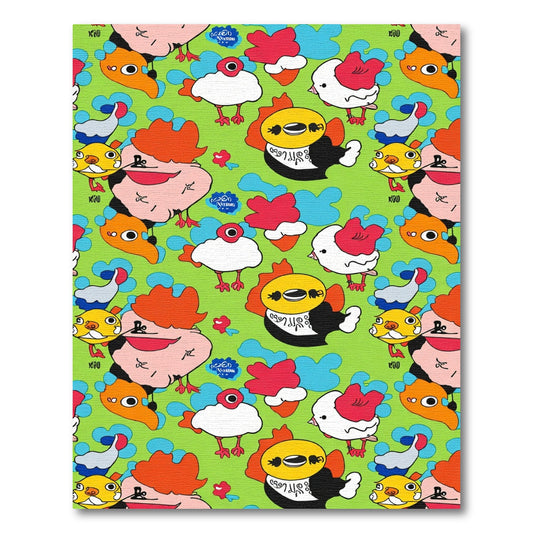Whimsical Cartoon Chickens Colorful Fun Rug