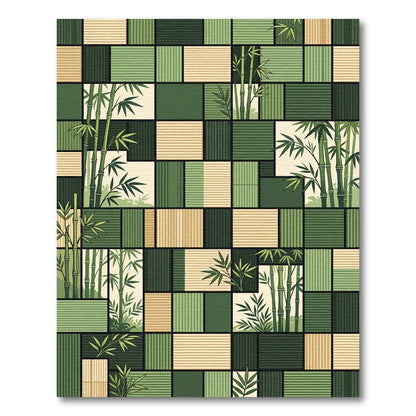 Zen Bamboo Grid Forest Leaf Rug