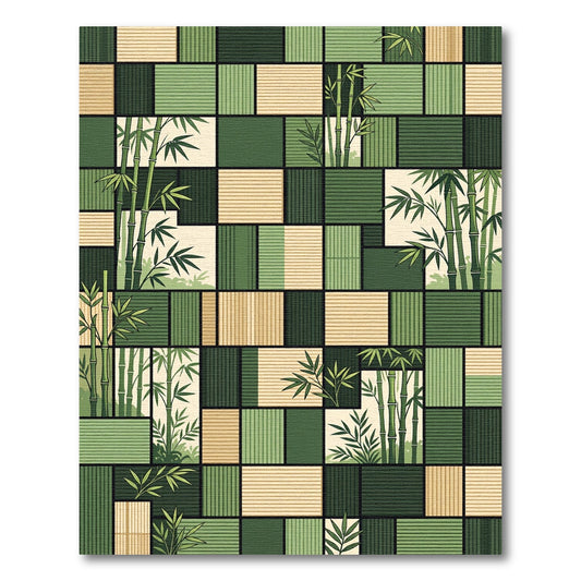 Zen Bamboo Grid Forest Leaf Rug