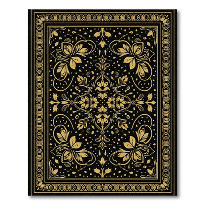 Golden Floral Black Scroll Rug
