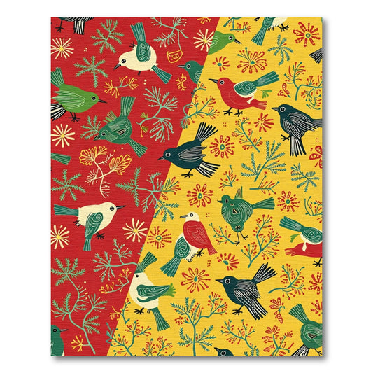 Red Yellow Birds Foliage Blooms Rug