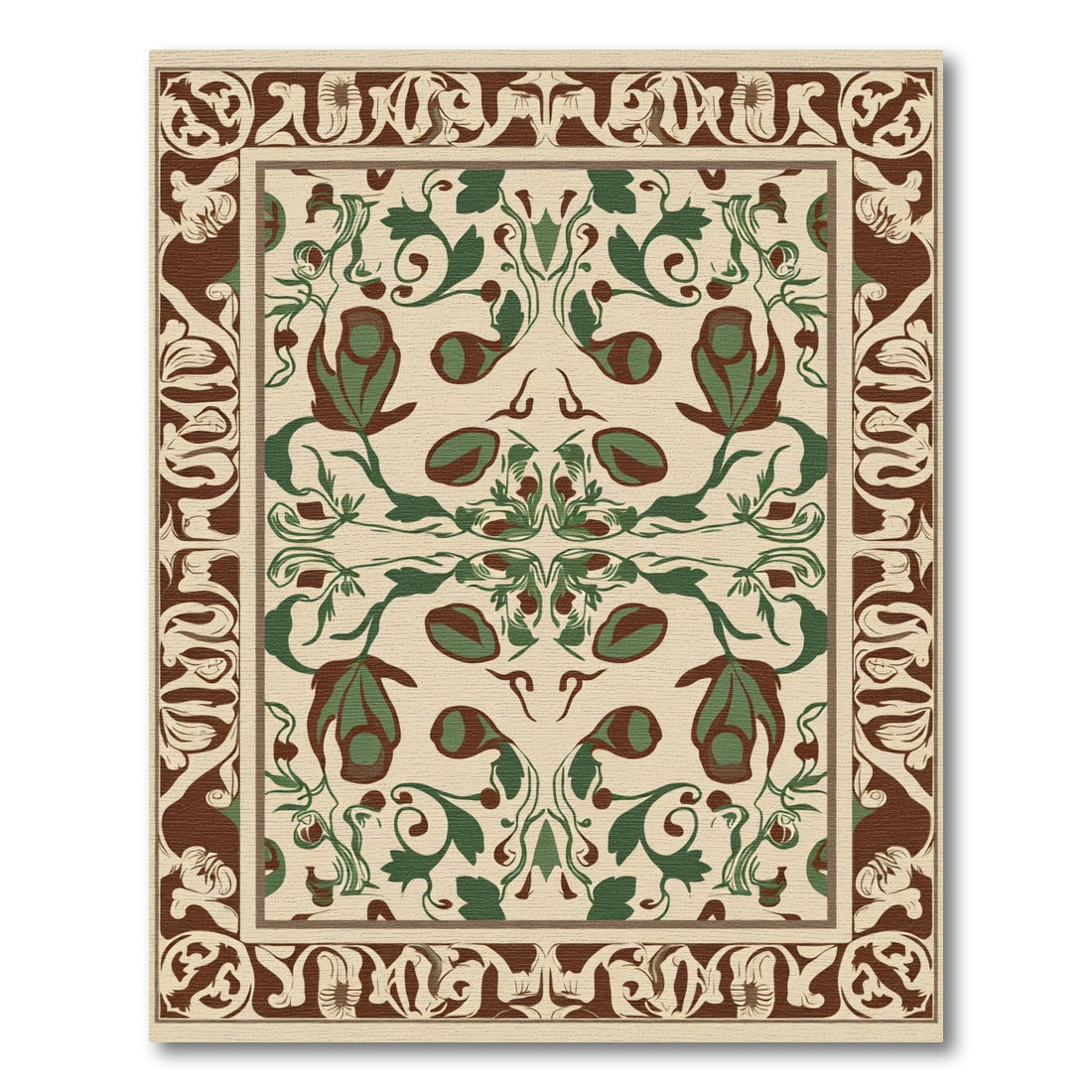 Victorian Brown Green Floral Border Rug