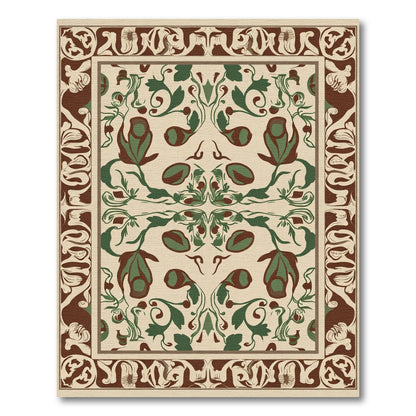 Victorian Brown Green Floral Border Rug