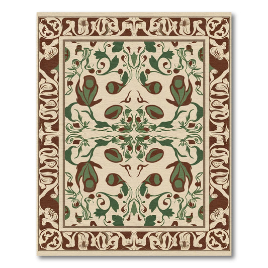 Victorian Brown Green Floral Border Rug