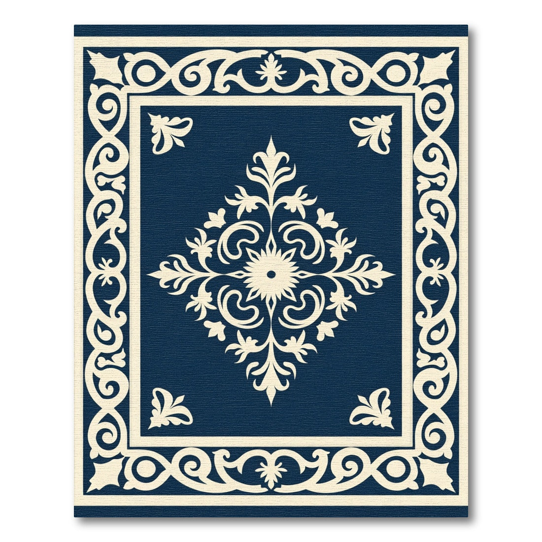 Classic Navy Cream Scrollwork Medallion Rug