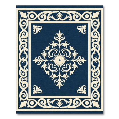 Classic Navy Cream Scrollwork Medallion Rug