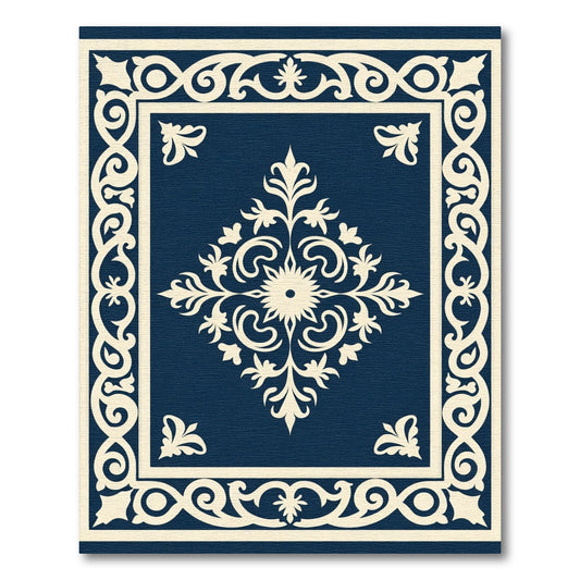 Classic Navy Cream Scrollwork Medallion Rug