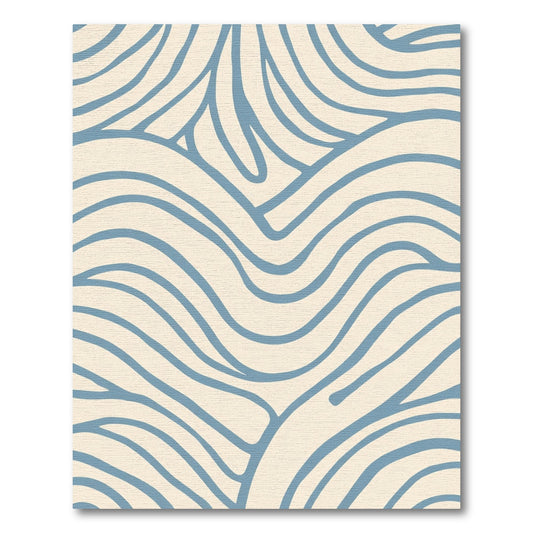 Cream Blue Abstract Organic Lines Rug