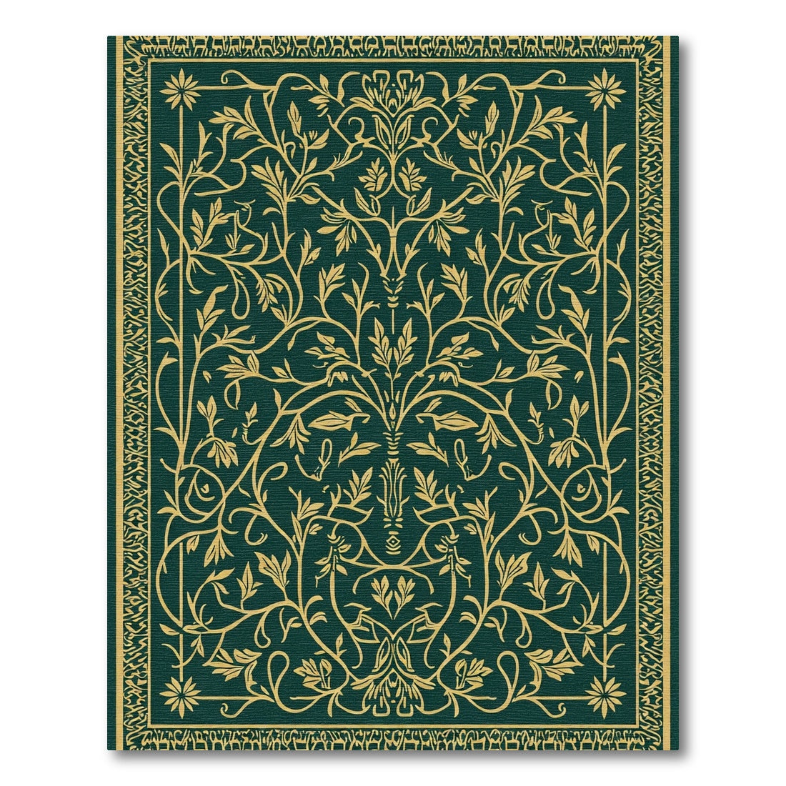 Emerald Gold Botanical Scroll Vine Rug
