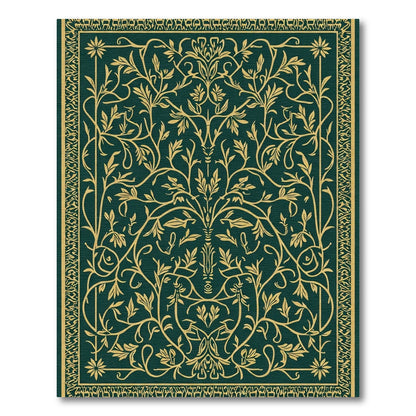 Emerald Gold Botanical Scroll Vine Rug
