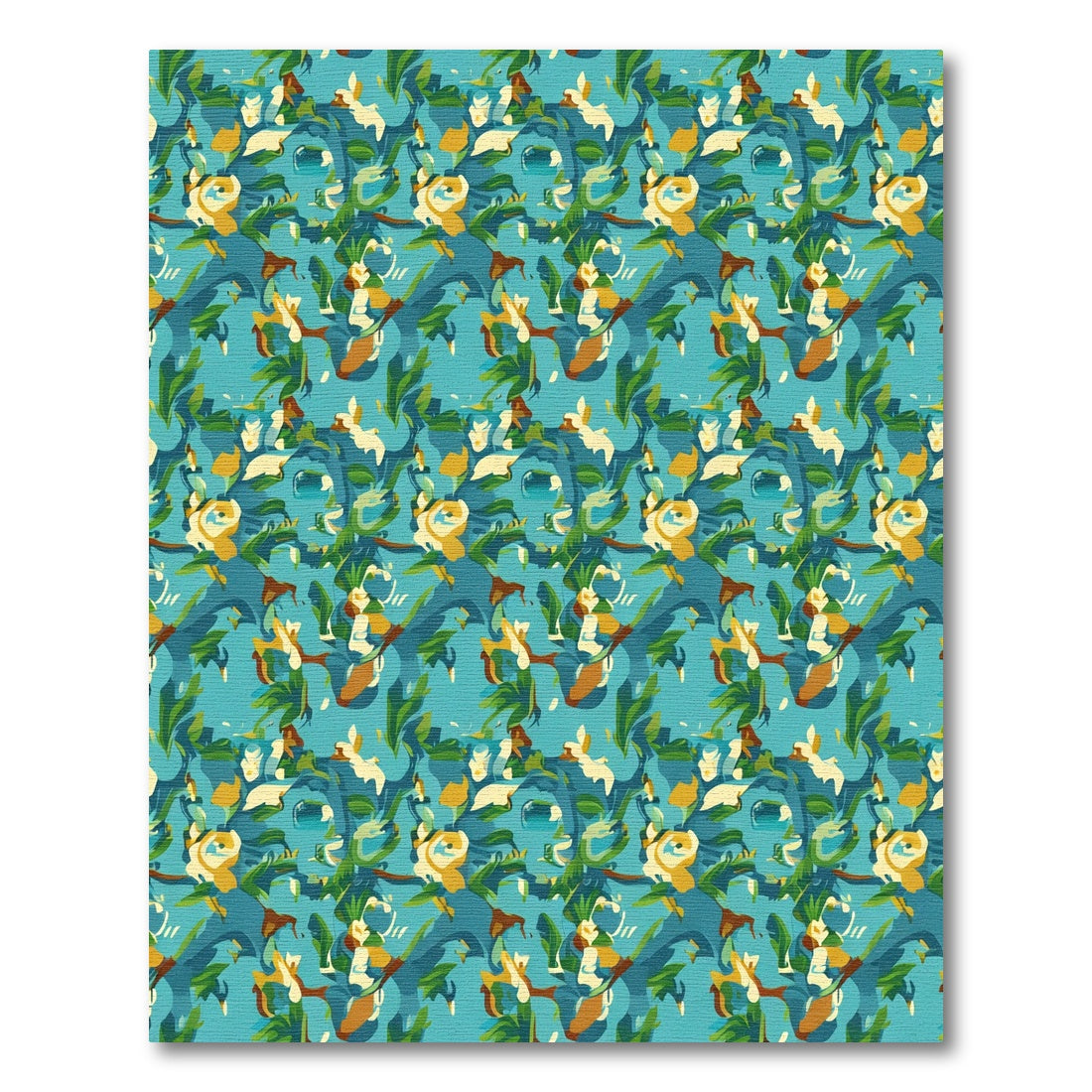 Turquoise Floral Vines Abstract Rug