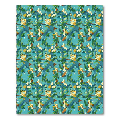Turquoise Floral Vines Abstract Rug