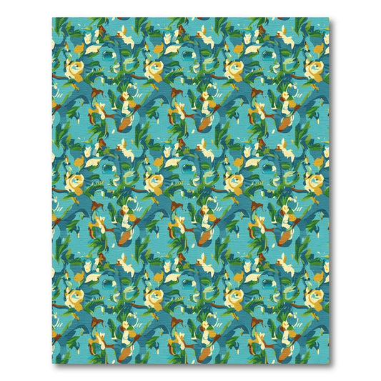 Turquoise Floral Vines Abstract Rug