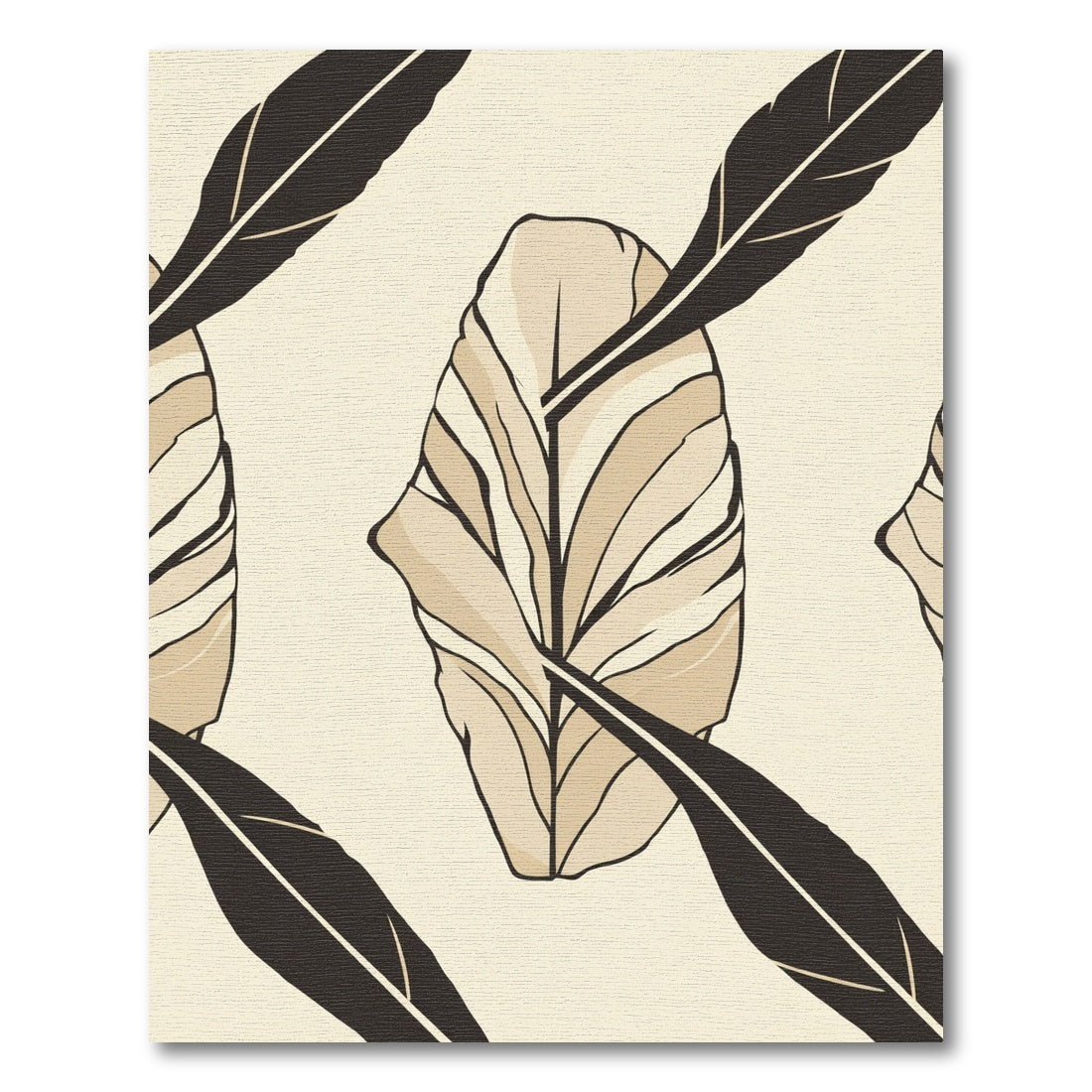 Cream and Black Leaf Pattern Rug