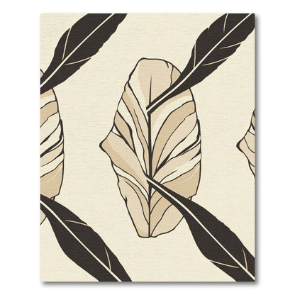 Cream and Black Leaf Pattern Rug