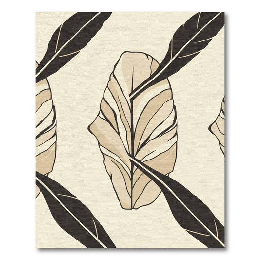 Cream and Black Leaf Pattern Rug