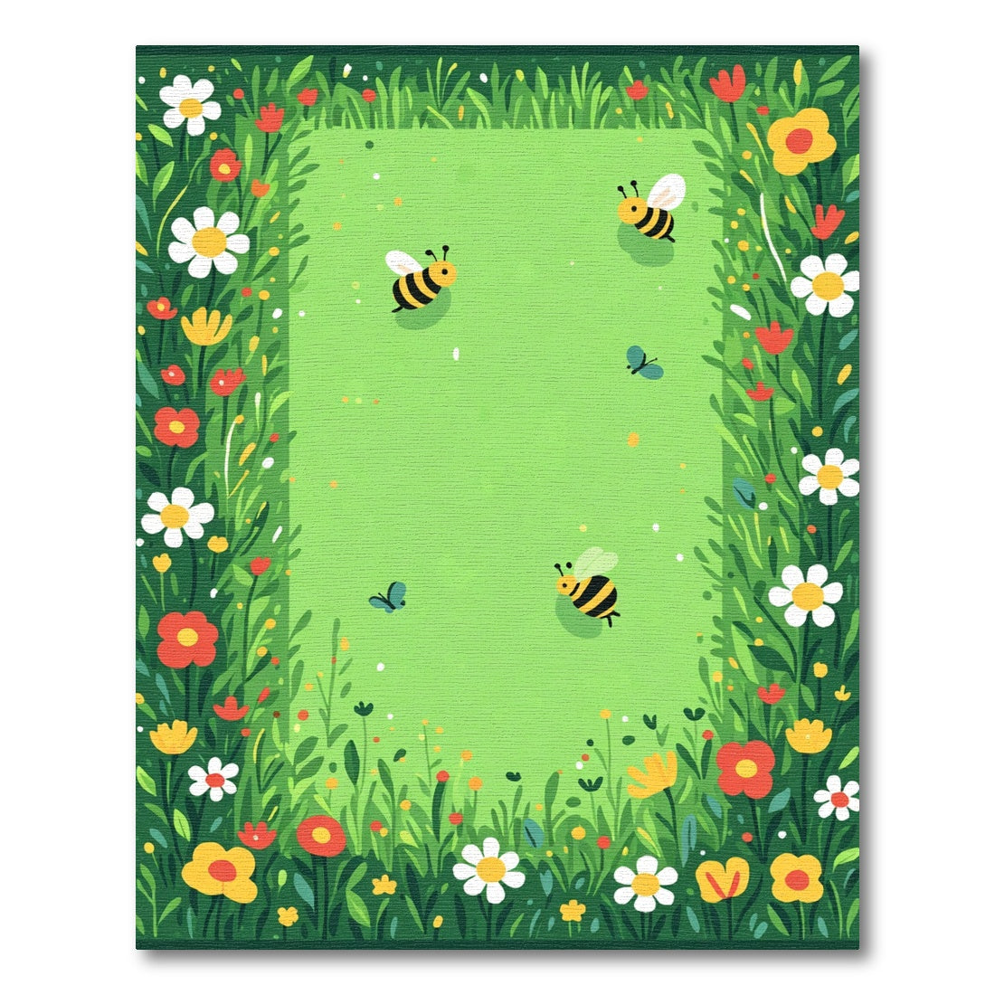 Whimsical Blooming Meadow Bee Garden Rug