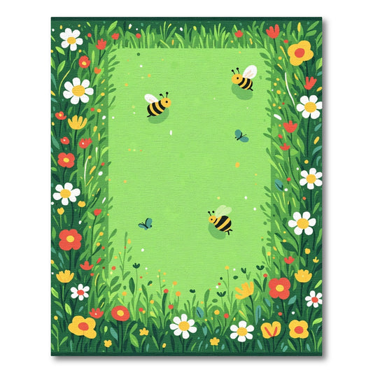 Whimsical Blooming Meadow Bee Garden Rug