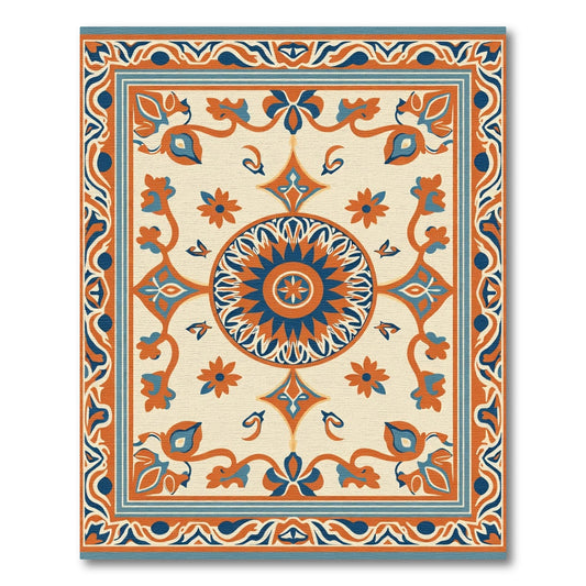 Orange Blue Cream Floral Medallion Rug