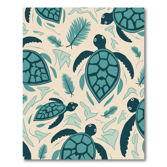 Teal Sea Turtle Feather Pattern Rug